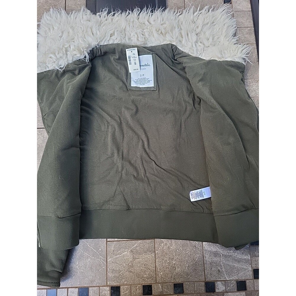NWT Vintage Aeropostale Womens Knit Sherpa Aviator Bomber Jacket, Green, Small - Picture 4 of 10